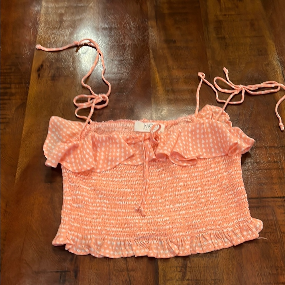 Pink Crop Camisole with Ruffled Sleeves and Smocked Bodice